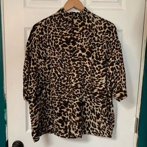 Zara animal print blouse with mock neck and back zipper size M